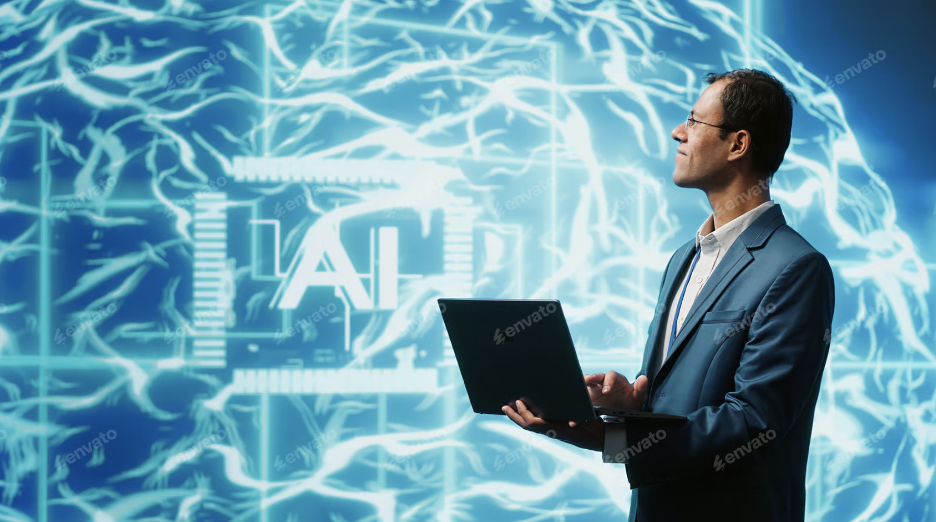 Security professional using a laptop to review AI code